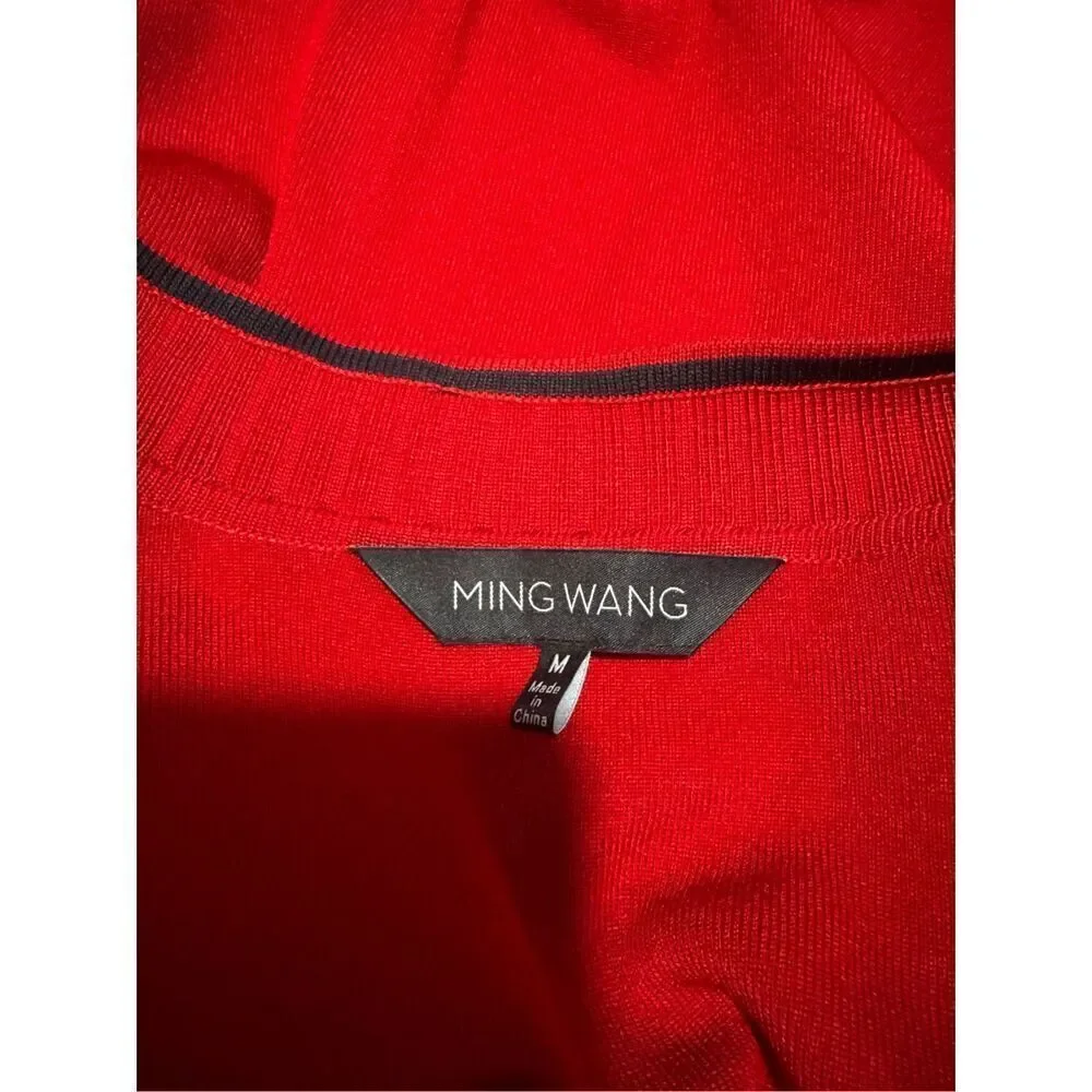 Ming Wang red open front black trim sweater clasp closure M